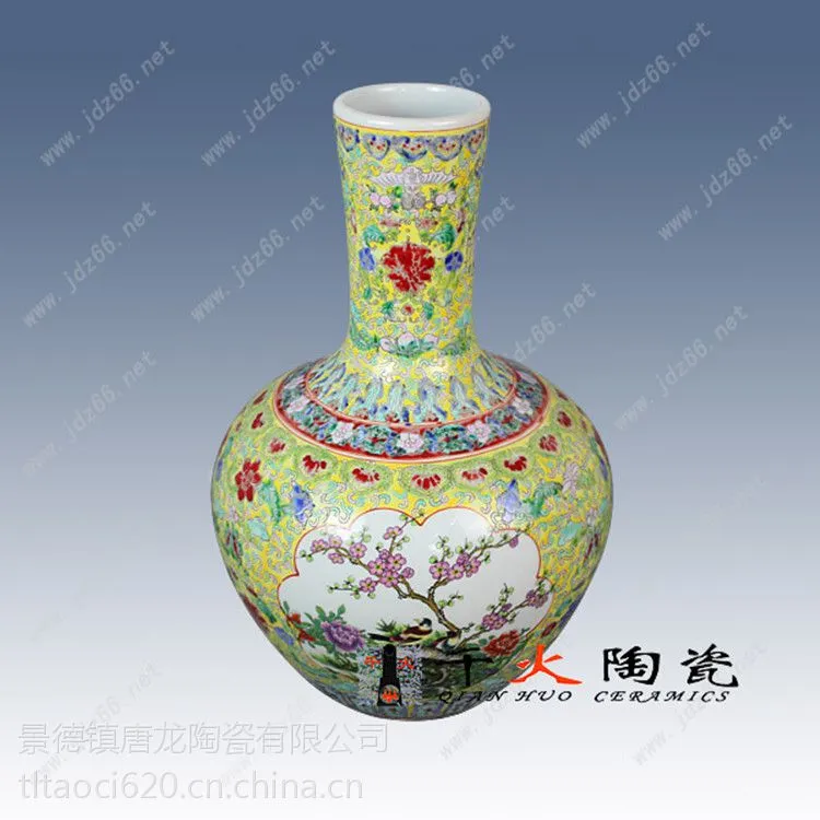 千火陶瓷天球瓷器花瓶景德镇重工粉彩瓷瓶粉彩花鸟天球瓶- 供应商网