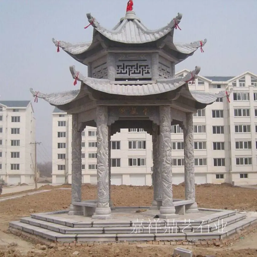 雕刻石亭子 公园六角石凉亭 汉白玉景观亭 简约美观