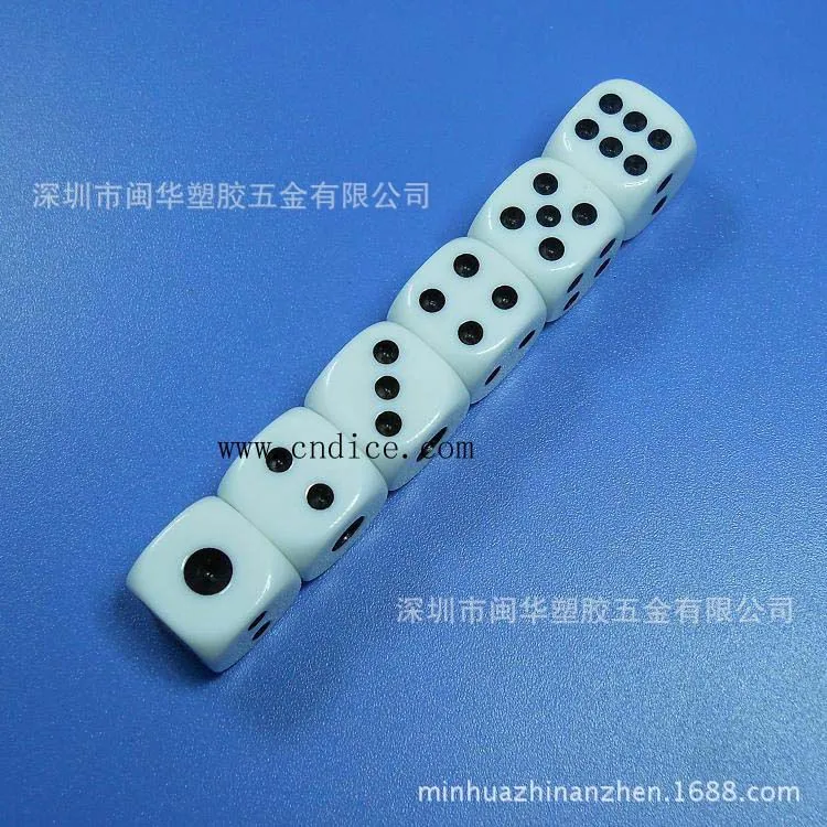 16mm,16毫米白色底,黑色点数骰子,色子,骰仔
