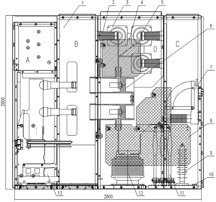 开关柜结构图(配ZN85-40.5断路器) 开关柜结构图(配ZN85-40.5断路器)