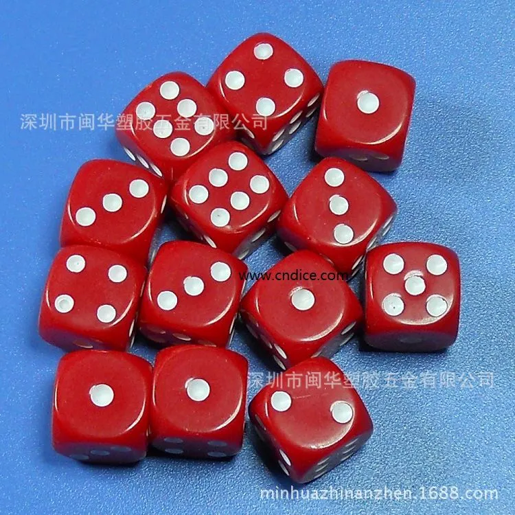 16mm,16毫米红色底,白色点数骰子,色子,骰仔
