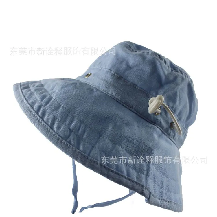 新款天蓝色纯棉雄鹰展翅绣花渔夫帽 厂家定制遮阳防晒户外大檐帽