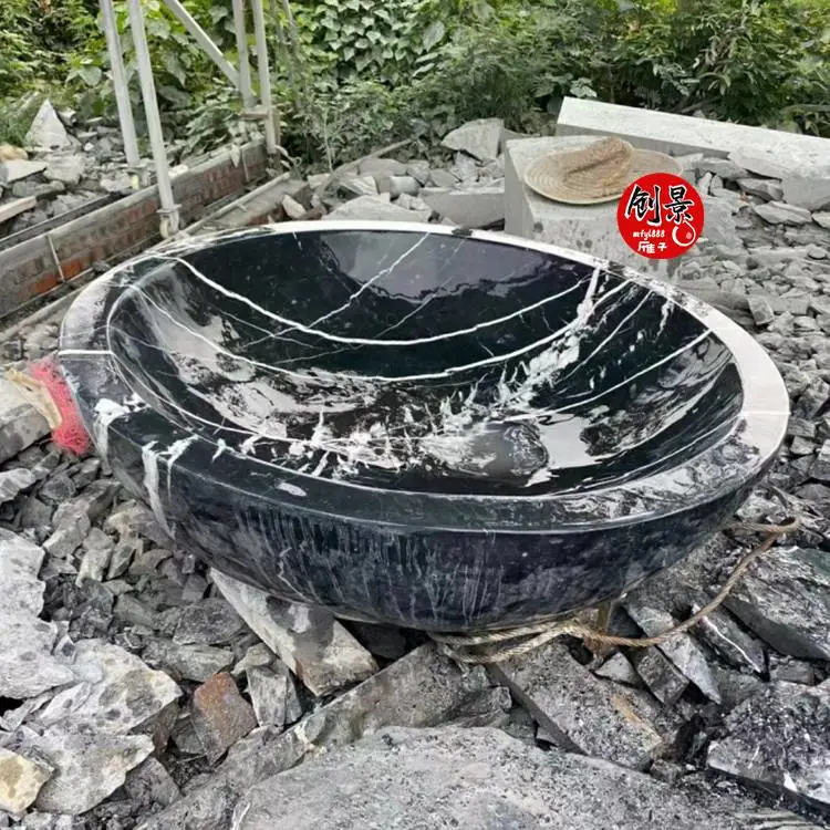 黑山石水钵***完工，黑色太湖石水钵，异形加工切割水槽