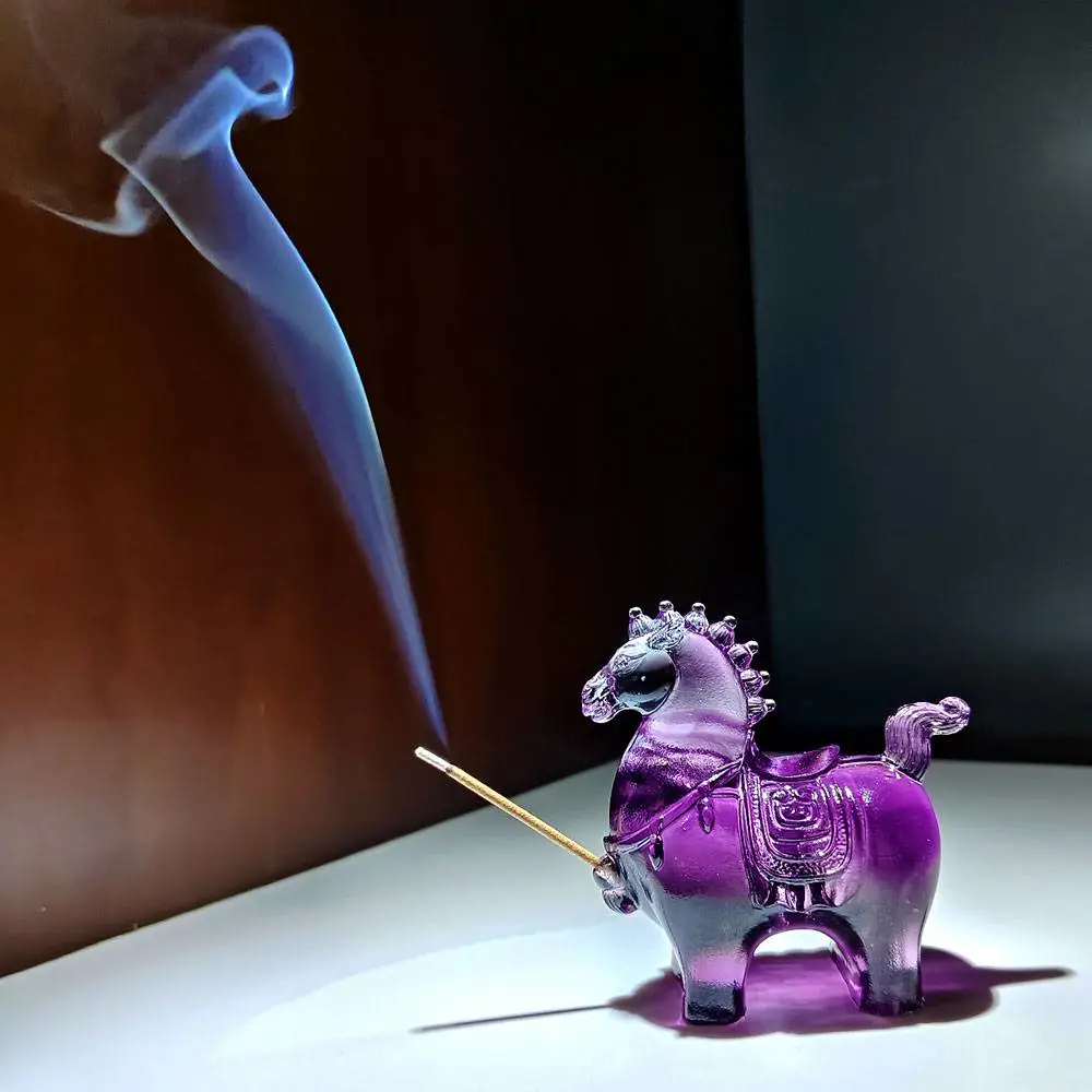 古法琉璃小唐马香插茶宠工艺品，禅意文创琉璃摆件，马年小礼品，琉璃伴手礼工艺品广州琉璃工厂