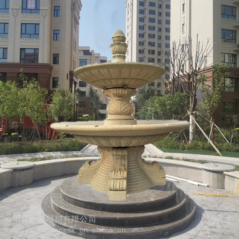 石雕水钵黄锈石石雕喷泉广场小区石雕水景喷泉厂家定做