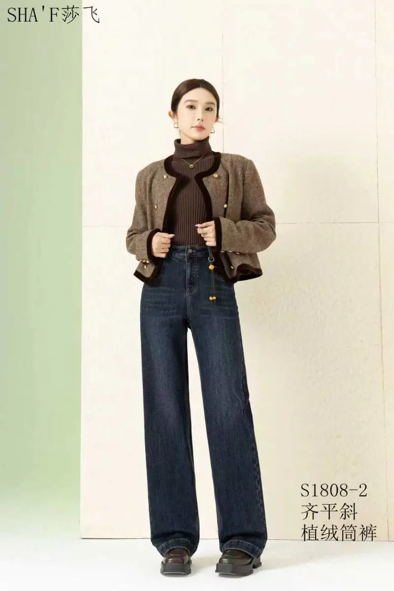 简约时尚百搭女裤 莎飞秋冬裤子 牛仔裤休闲裤货源 品牌撤柜女装折扣店供应