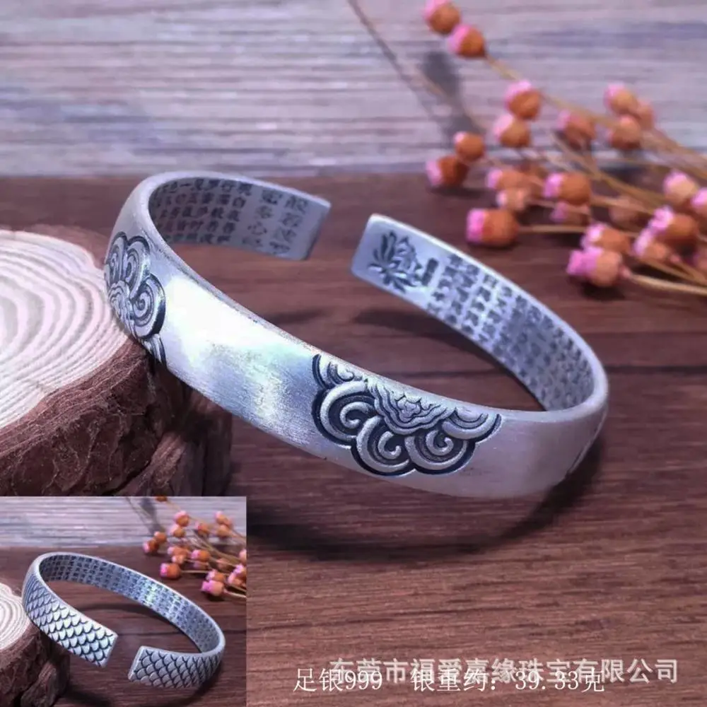千足银复古999简约开口手镯 大量定制 淘加工厂