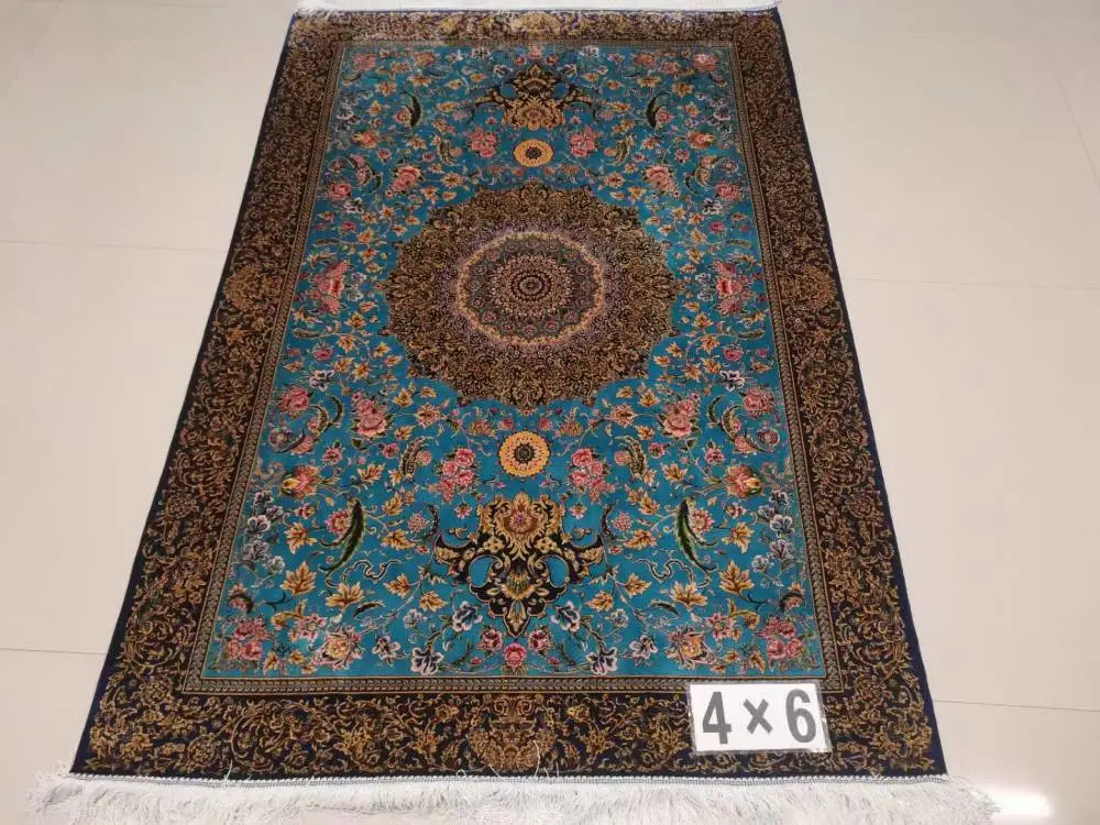 亚美地毯厂生产4x6ft/122x183cm手工编织真丝客厅茶几小地毯墙壁装饰收藏挂毯