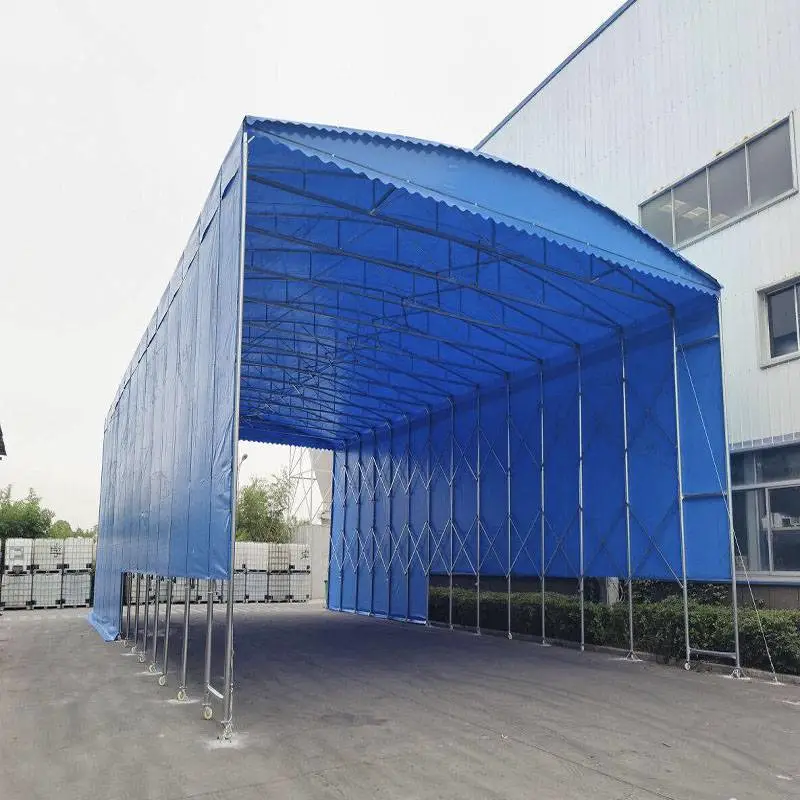 推拉雨棚活动户外大型电动仓库厂房夜宵收缩停车棚移动伸缩遮阳蓬