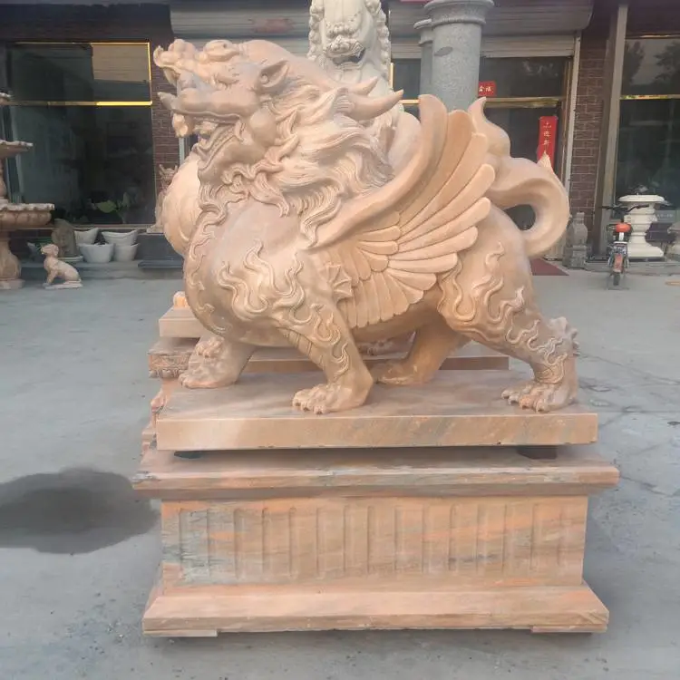 石雕麒麟雕塑 别墅门口摆设大理石麒麟雕塑户外装饰麒麟英翰雕刻厂家直销