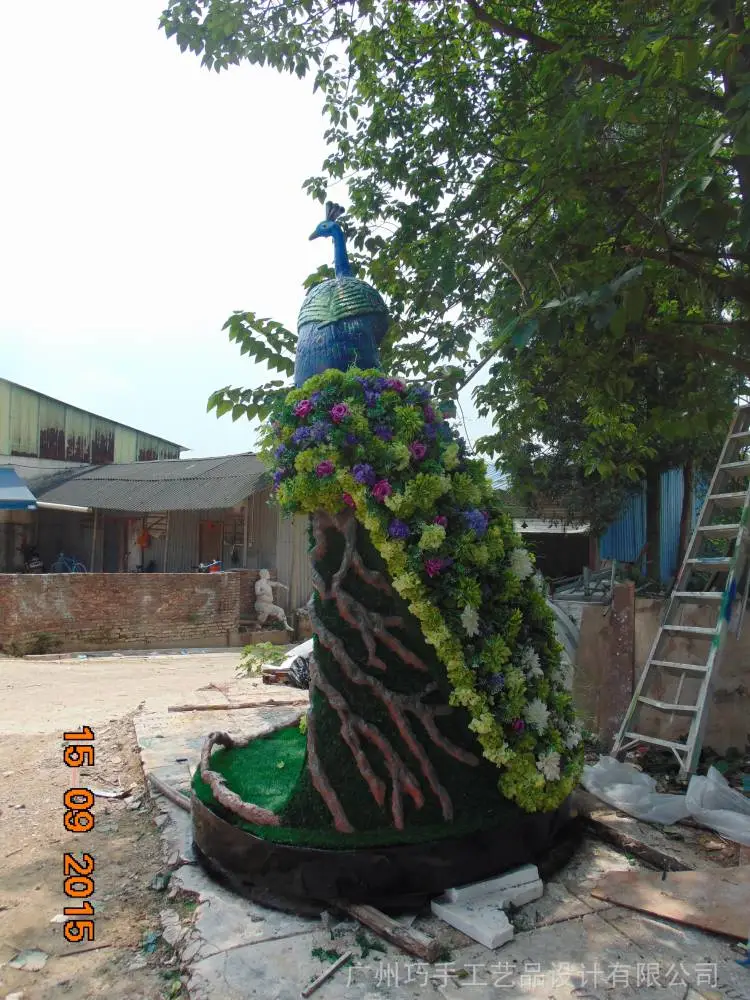 玻璃钢彩绘植草插花手工工艺品大合成孔雀雕塑摆设厂家