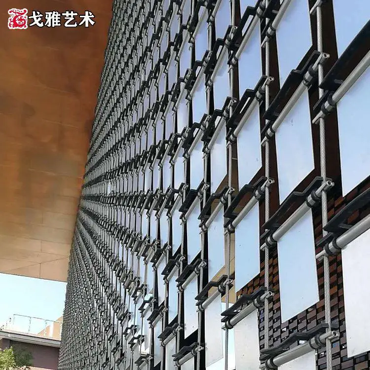 邢台不锈钢亮片风动景墙定制 古铜色拉索式风动幕墙