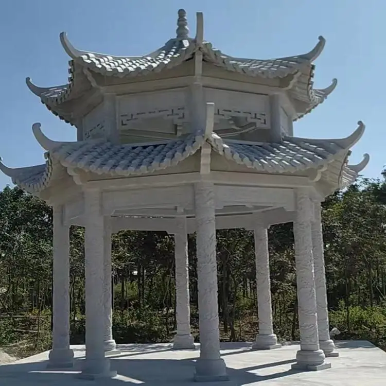 组合式六角石凉亭 古建石亭子 景区仿古石亭子 工艺优良