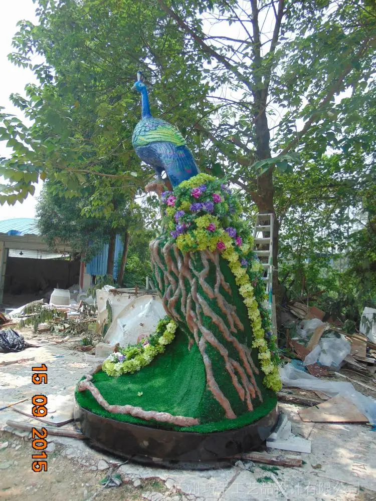 玻璃钢彩绘植草插花手工工艺品大合成孔雀雕塑摆设厂家