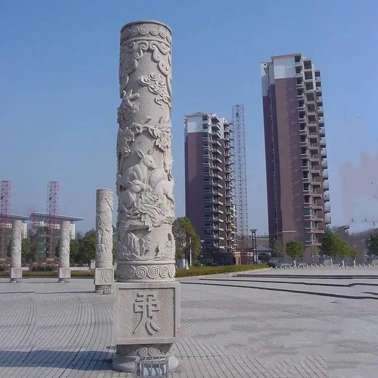 汉白玉文化柱 广场浮雕柱 现代简约石雕柱 工程案例丰富 工厂现货
