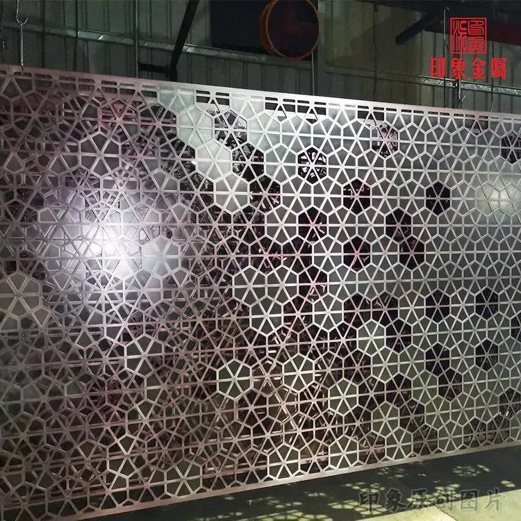 印象派不锈钢铝雕镂空双面雕刻屏风现代金属花格工装家装入户