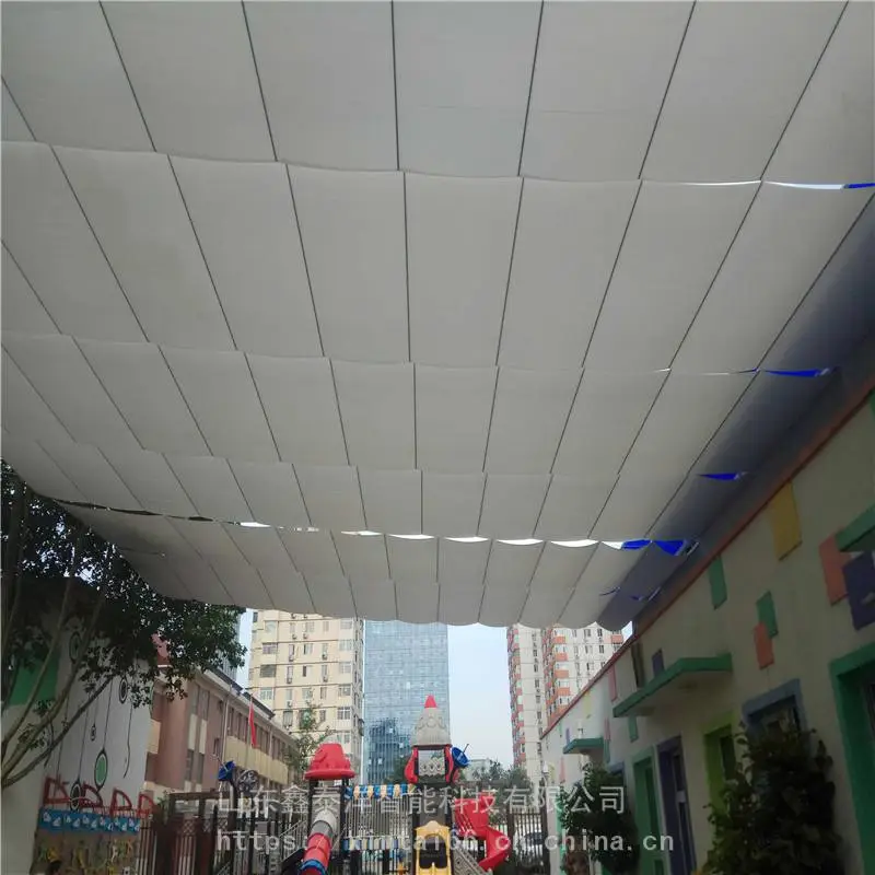 淄博幼儿园遮阳棚定制厂家 操场电动折叠天棚帘 户外电动遮阳帘