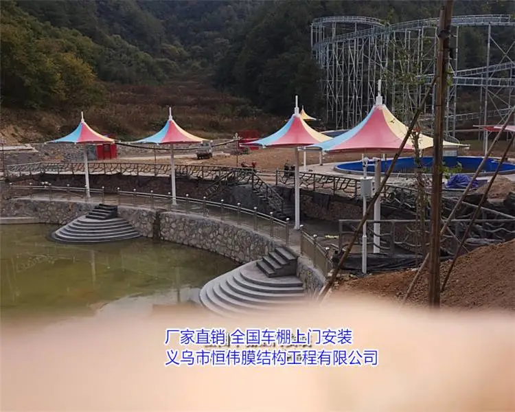 文山简易车棚钢架结构施工图 汽车防晒遮阳棚供应