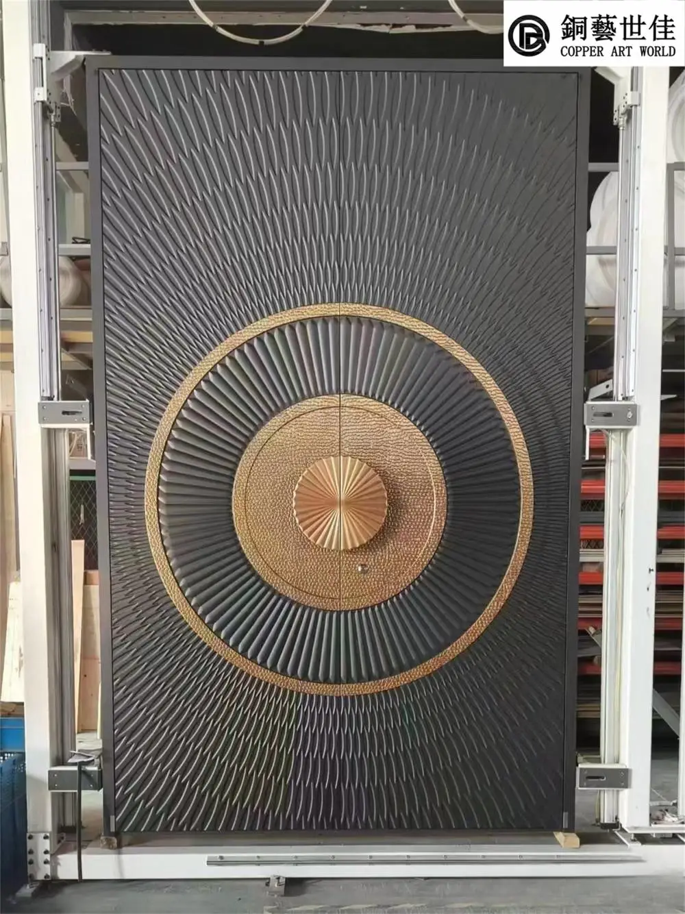 铜艺世佳抗冲击别墅铸铝门 精雕铝艺自建别墅圆弧形双开入户大门