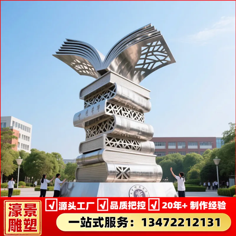 不锈钢镂空发光雕塑异型飘带校园文化主题景观雕塑厂家