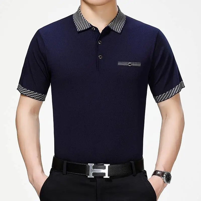 义乌中老年人服装尾货批发市场半袖体恤条纹POLO衫翻领套头男士短袖衫全国服装批发市场货源