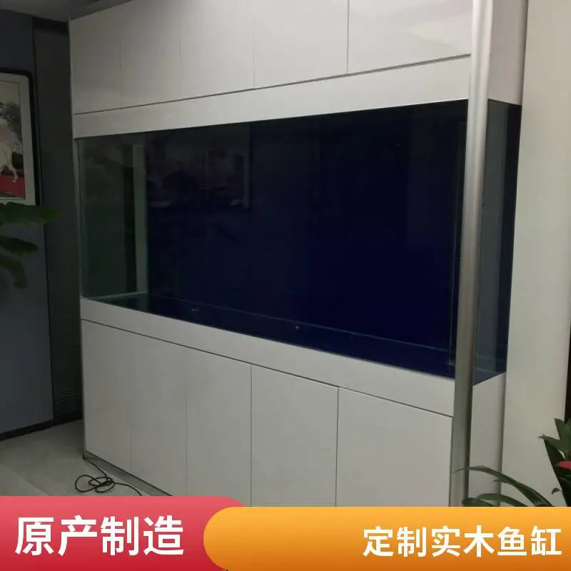 秦海水景嵌入式设计别墅嵌入式鱼缸表面硬度好家庭中式实木鱼缸嵌入式生态鱼缸墙内镶嵌做法上门测量定制