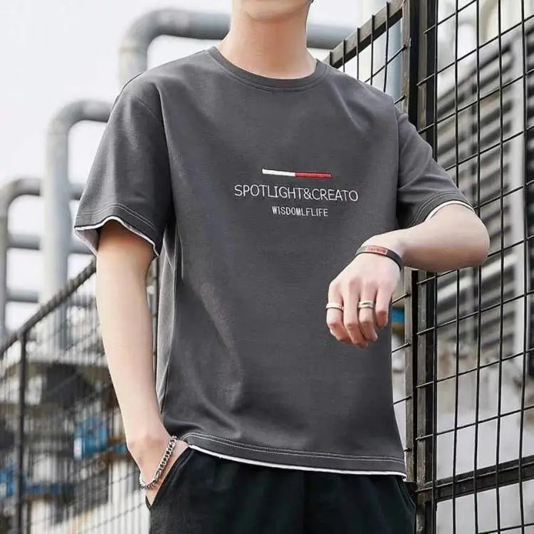 山东莱芜印花大码男生T恤打底衫老郭出口缅甸服装批发外贸男装上衫