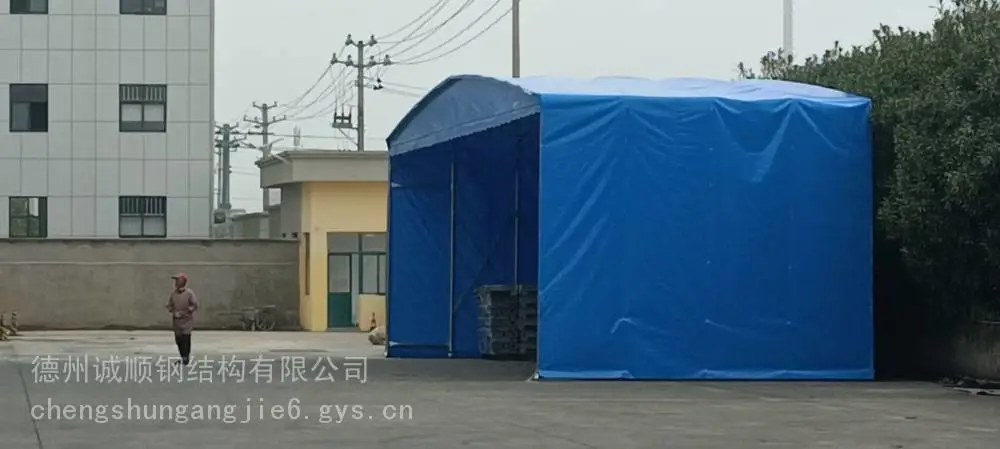 东莞伸缩雨棚伸缩钢架棚遮阳棚可单边排水_推拉棚