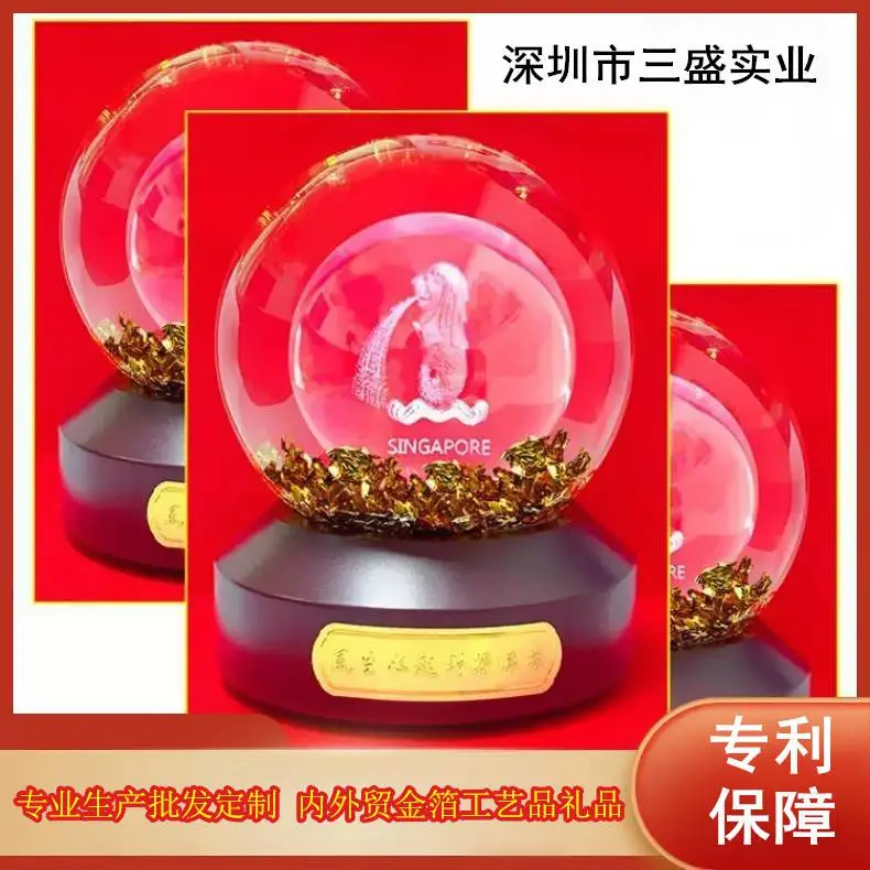 特色旅游纪念品商务礼品厂家定制景区标志性建筑微景观金箔水晶球