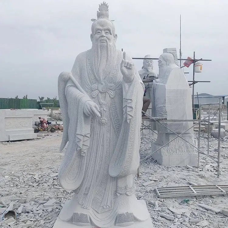 汉白玉***老子像 石雕老君像生产厂家 精雕细琢多规格可选