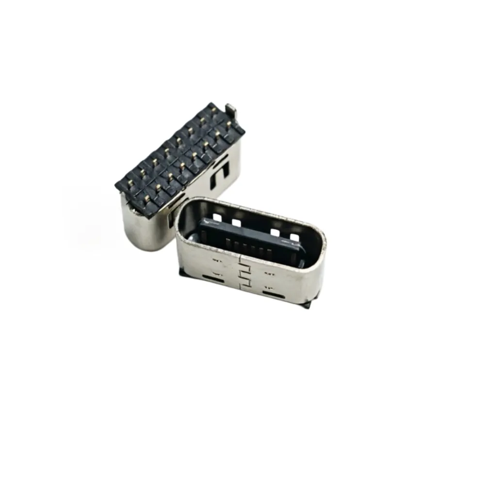 Type-c16P 母座 短体h=6.0mm 立式全脚插 带弹片 不锈钢镀镍