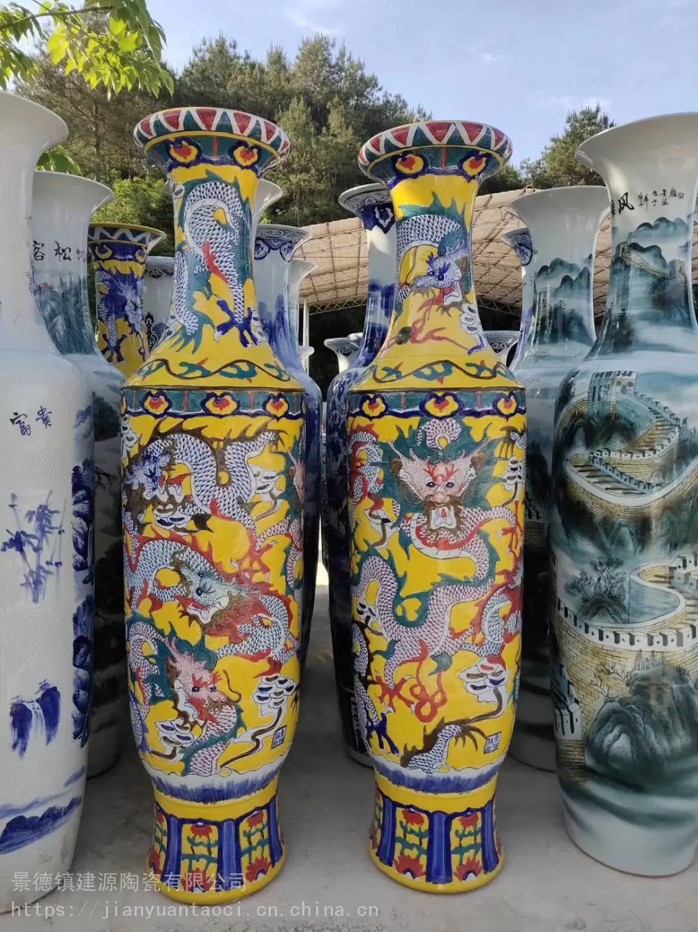 两米公司大厅工艺品大花瓶 山东德州落地陶瓷大花瓶厂家直销