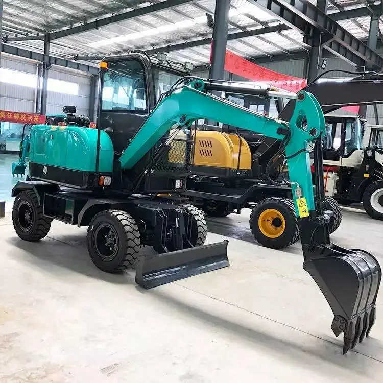 轮式挖掘机工程用胶轮液压钩机抓木机8095小型轮胎挖土机