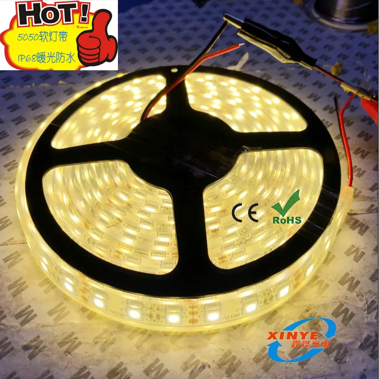 5050软灯带管灌胶防水IP68LED灯条套暖光3000K户外防雨防水光源厂家直供