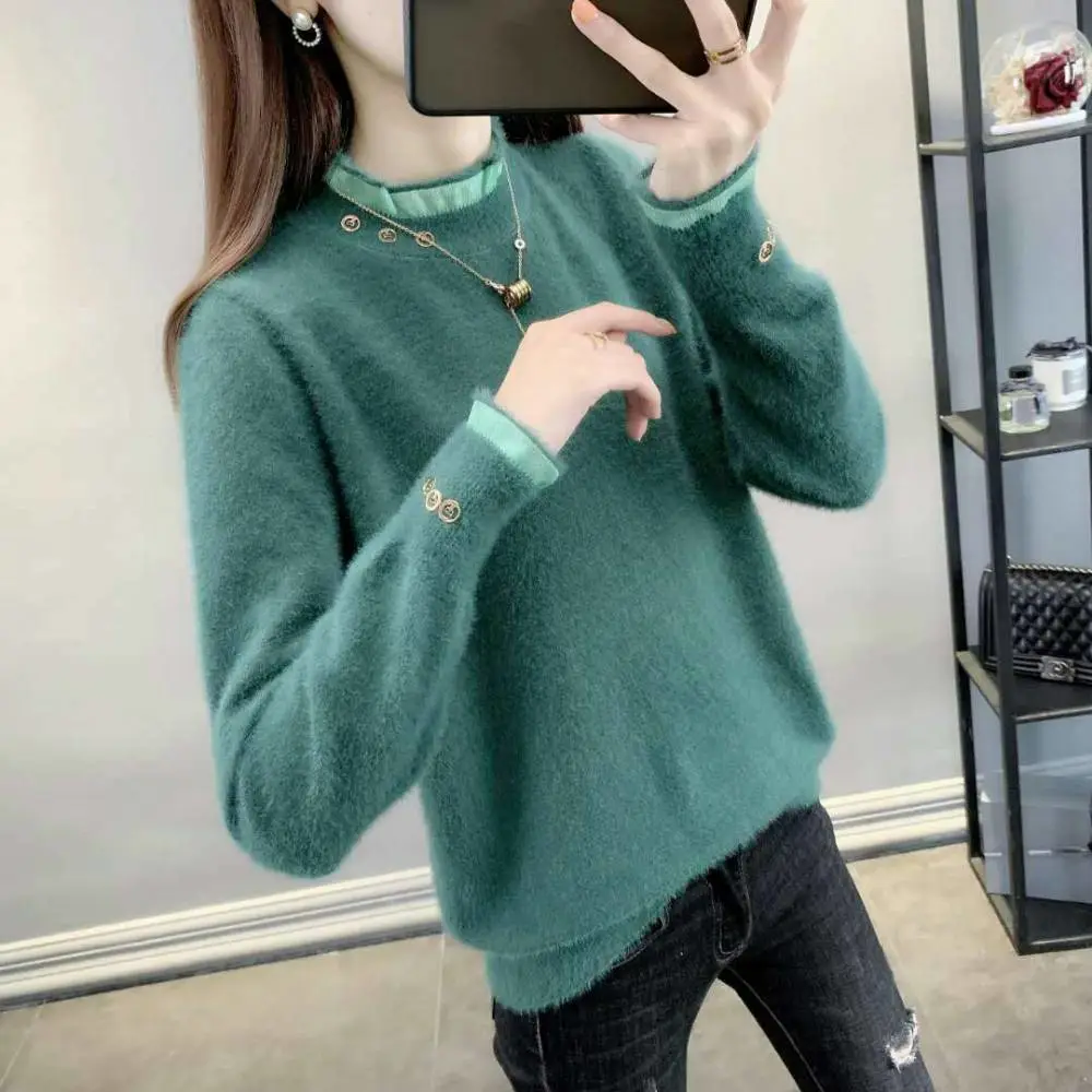 石家庄服装地摊货批发新款洋气撞色毛衣女士品牌服装尾货批发