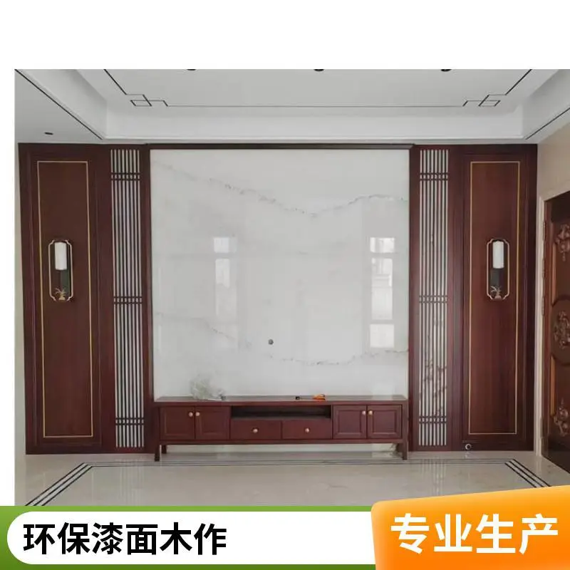 欧式实木电视背景墙板 雕花造型 环保漆面别墅木作实木护墙板定制