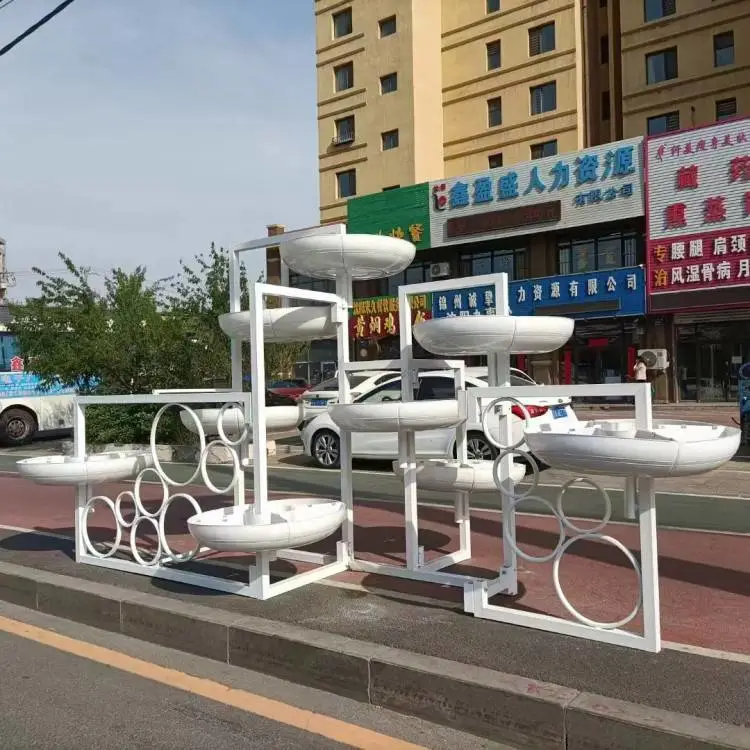 户外大型立体铁艺花架简约绿化景观花盆小品公园景点城市道路美化