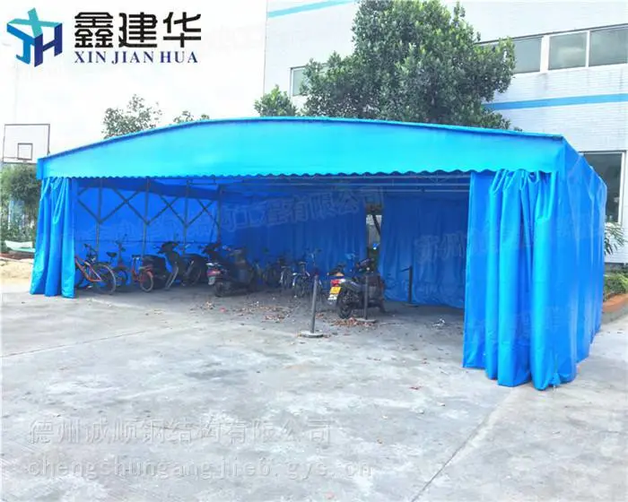 东莞伸缩雨棚伸缩钢架棚遮阳棚可单边排水_推拉棚