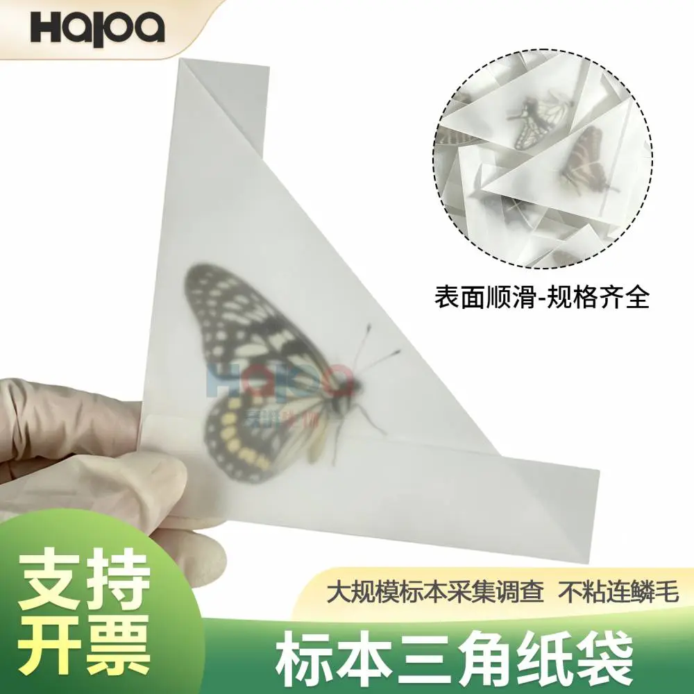 科研级昆虫标本三角纸袋 硫酸纸蝴蝶采集袋 野外暂存风干 小中大3款