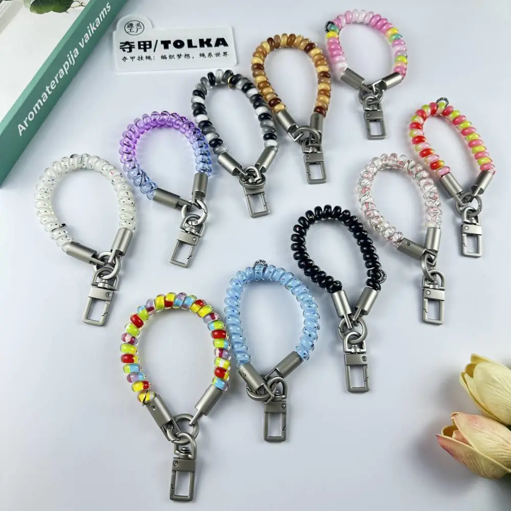 TOLKA夺甲串珠电话线手腕挂绳 TKYD101弹力可伸缩金属龙虾扣手机钥匙挂件