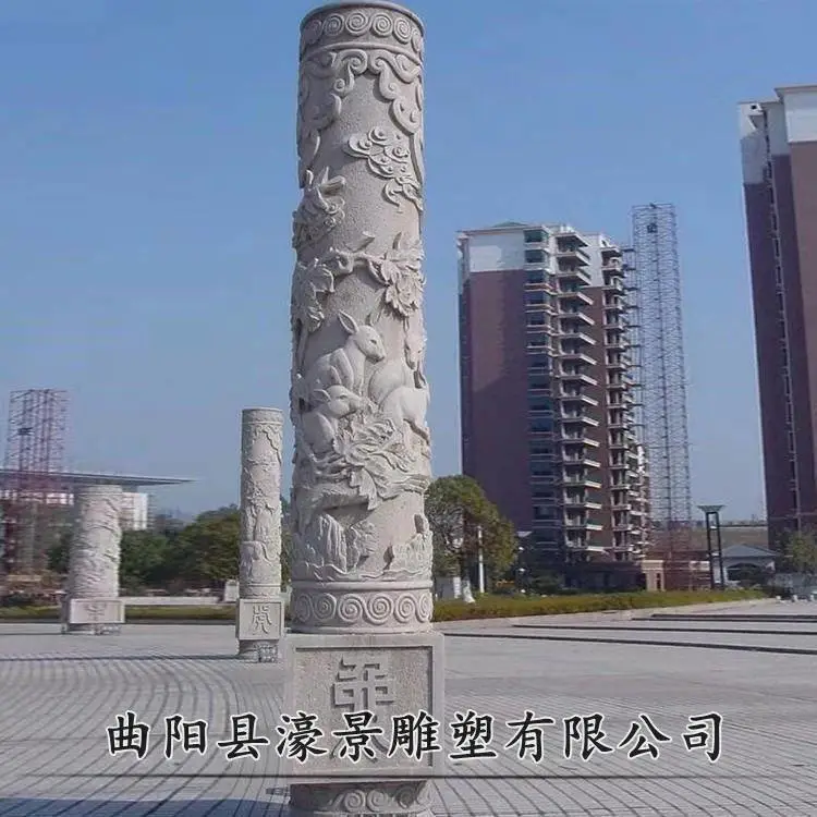 抚顺石雕双龙戏珠石柱子大理石盘龙柱价格批发定做厂家