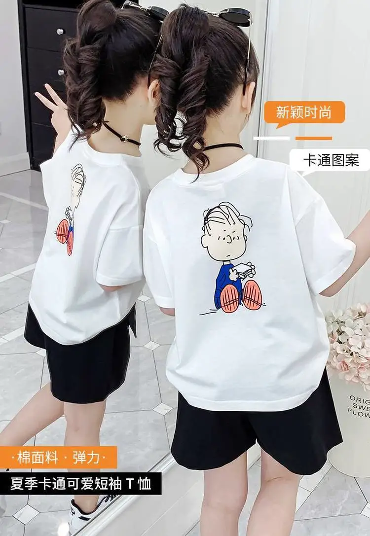 卡通童装纯棉t恤服装批发一手货源5元女童背心短裤套装全棉