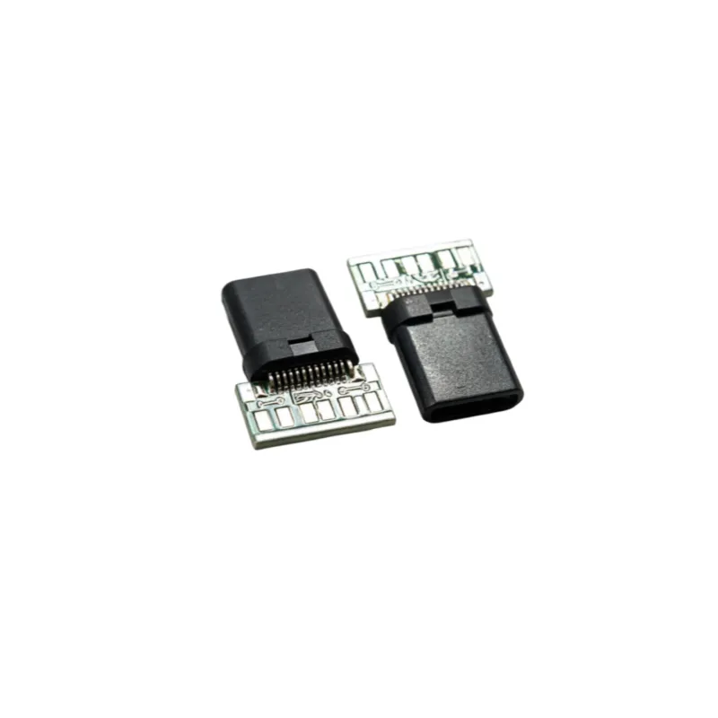 Type-c 24P立贴公头 全塑黑胶带板测试公头 6芯焊盘 快充数据传输