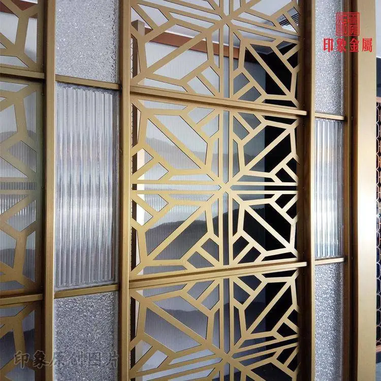 印象派酒店大堂家具装饰屏风通用风格隔断激光花格夹玻璃