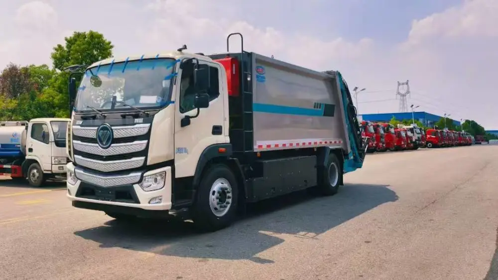 欧曼15方纯电动压缩垃圾车 环卫垃圾压缩车 后挂桶垃圾处理车