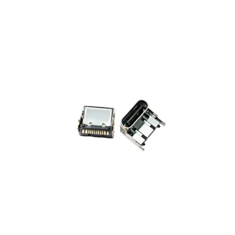 TYPE-C 16P 卧式垫高母座 中心距ch=5.9mm 加高款双外壳四脚插板