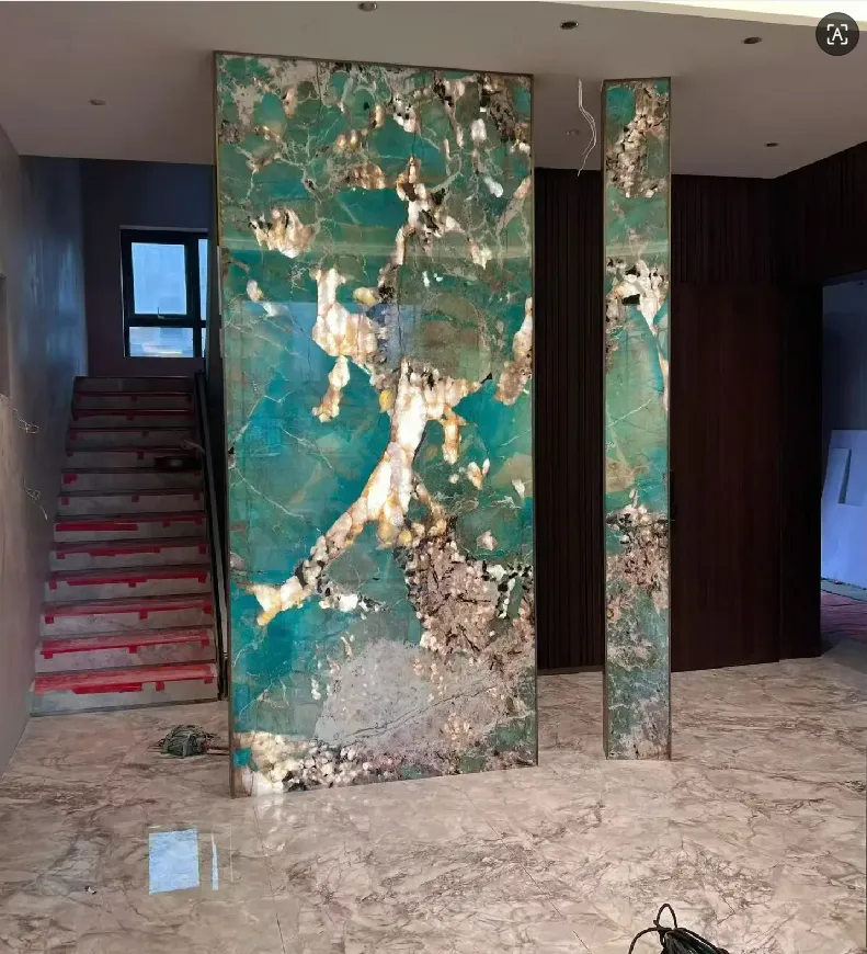 夹胶透光云石玻璃复合云石板大理石纹前台背景墙透光肌理夹丝玻璃