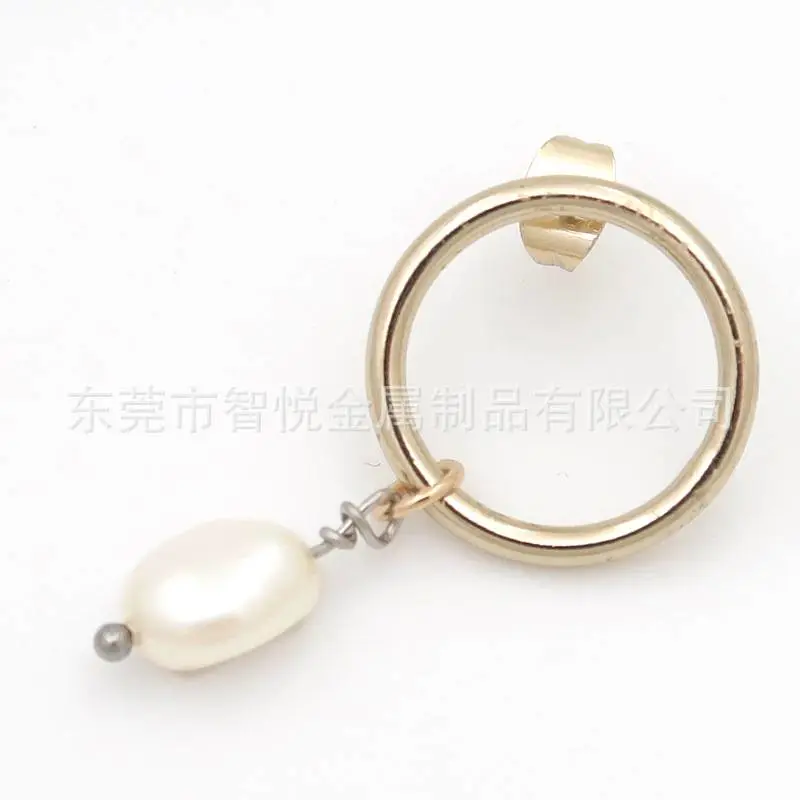 LS2008001异形珍珠金色链条+银色链条 耳环 (7)
