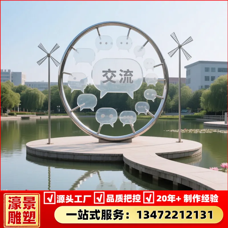 不锈钢镂空发光雕塑异型飘带校园文化主题景观雕塑厂家