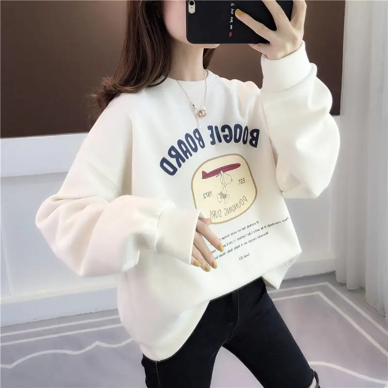 摆地摊卖衣服怎么吸引人加绒印花宽松外套女潮超火新款秋季圆领卫衣10元衣服批发货源